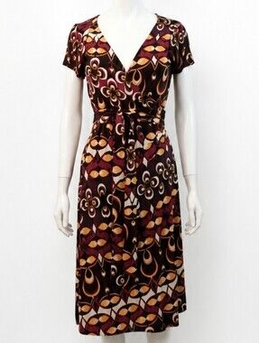 Vintage Y2K Bisou Bisou Geometric Mod Midi Wrap Dress Size 6
